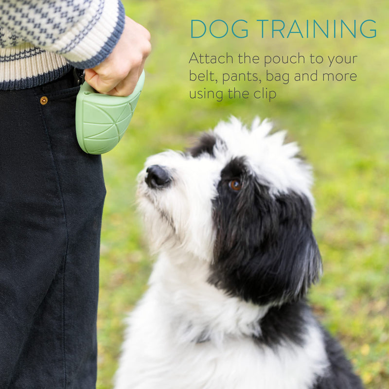 Navaris Silicone Dog Treat Pouches (Set of 2) - Dog Treat Pouch Holder Bag with Clip for Training, Treats, Leash - Triangle Design - Green and Gray - PawsPlanet Australia