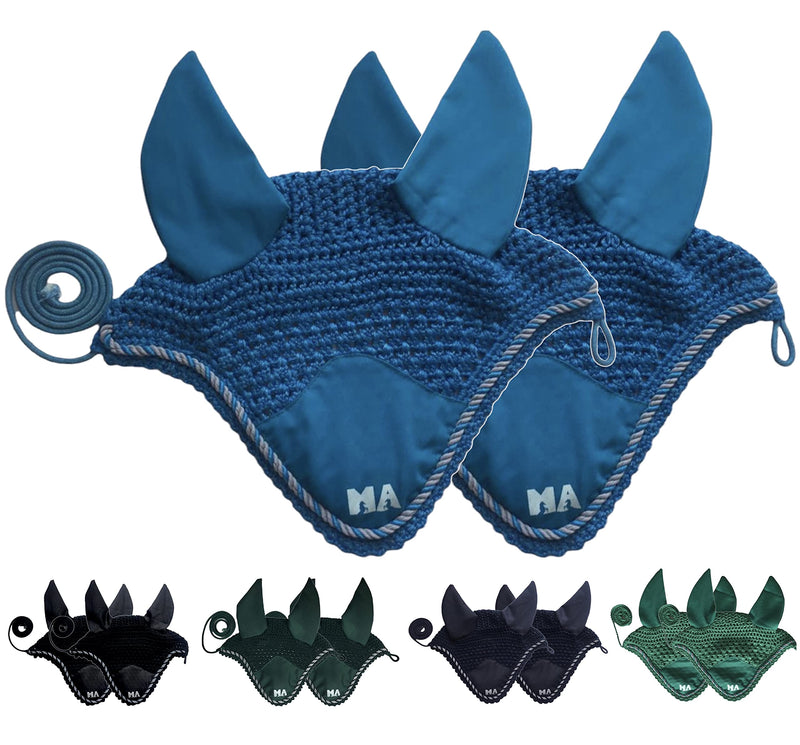 Majestic Ally Handcrafted Crochet Fly Veil Set - Includes 2 Pieces with Ear Nets and Braided Rope for Horses (Hurricane Blue) Hurricane Blue - PawsPlanet Australia
