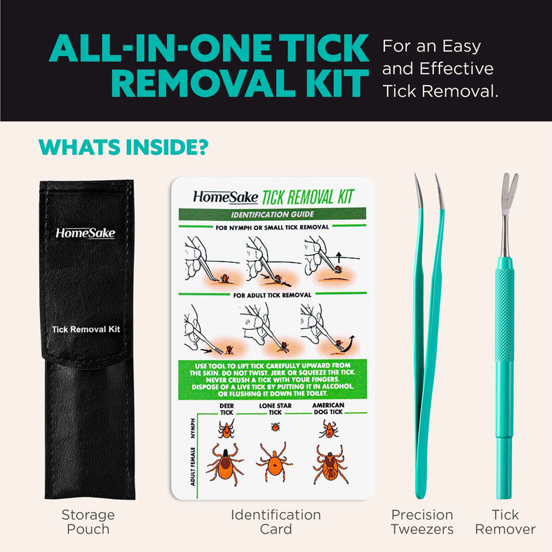 Tick Remover Tool and Tweezer Set for Humans - Pets, Stainless Steel Cat and Dog Tick Removal Kit with Storage Pouch, Safe Tic Control Puller for Complete Removal of Big and Small Ticks 1 Pack - PawsPlanet Australia