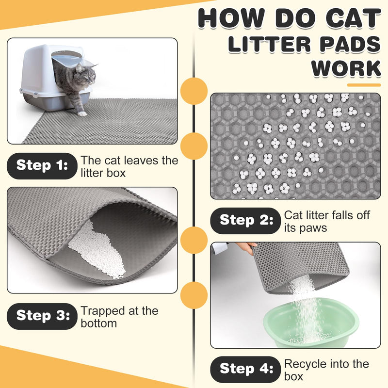 Cat Litter Mat Double Layer Waterproof Urine Proof Trapping Mat 1 Pack (Gray, 30x24 Inch) 30 x 24 Inch-1Pack - PawsPlanet Australia