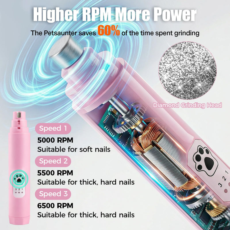 Dog Nail Grinder 3 Speeds Electric Dog Nail Trimmer Super Quiet Rechargeable Pet Nail Grinders Painless Paws Grooming Smoothing Tool for Large Medium Small Dogs Cats - PawsPlanet Australia