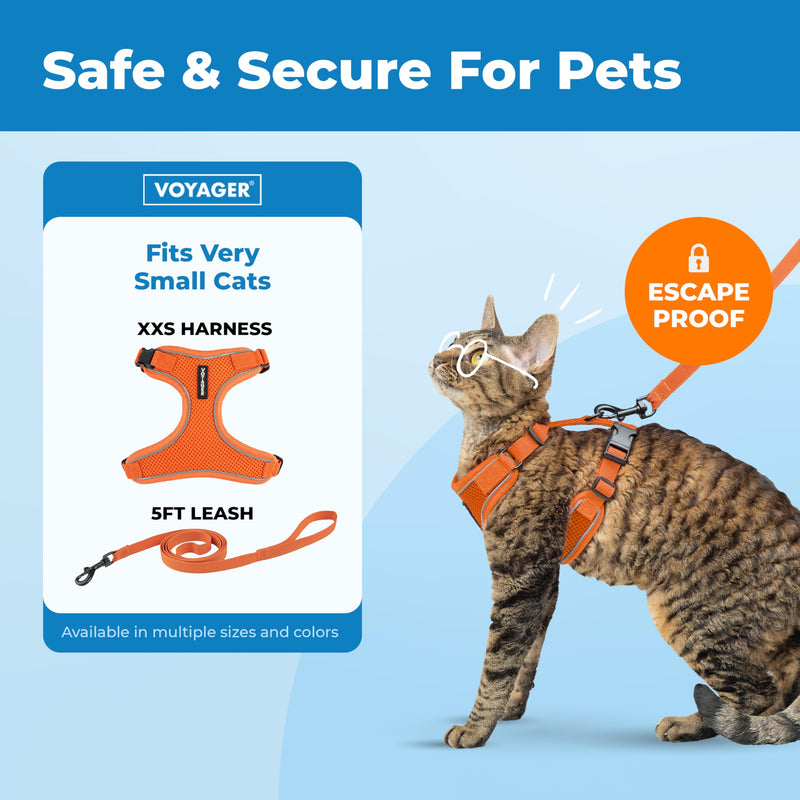 Voyager Escape Proof Cat Harness and Leash Set with Reflective Stitching, Neoprene Handle 5ft - Supports Small, Medium and Large Cats, Kittens for Walking by Best Pet Supplies - Orange, XXS Orange (327) XXS (Chest: 11.5 - 14") - PawsPlanet Australia