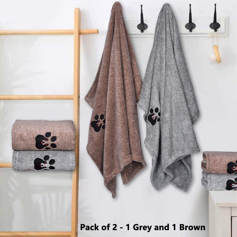 Dog Towels for Drying Dogs - Pack of 2 - Super Absorbent Soft Microfiber Pet Bath Grooming Towel for Dogs and Cats & Other Pets (M-36" * 28", Grey and Brown) M-36" * 28" - PawsPlanet Australia