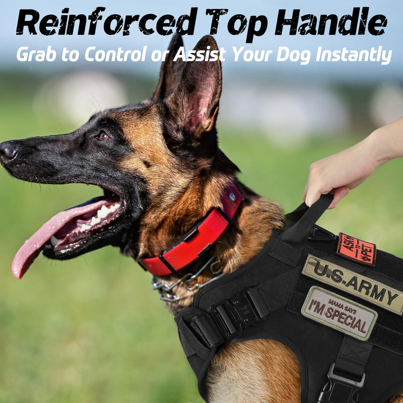 rabbitgoo Tactical Dog Harness for Large Dogs, Heavy Duty Dog Harness with Handle, No-Pull Service Dog Vest Large Breed, Adjustable Military Dog Vest Harness for Training Hunting Walking, Black, L - PawsPlanet Australia