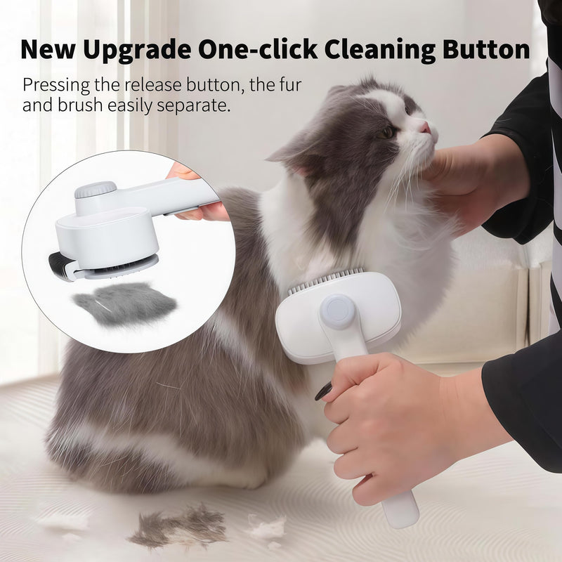 Marchul 2-in-1 Cat Grooming Brush, Cat Brushes with Release Button & Deshedding Dematting Rake, Grooming Comb Tool for for Long or Short Haired Pets, Reduce Shedding, Remove Knots and Massage, White - PawsPlanet Australia
