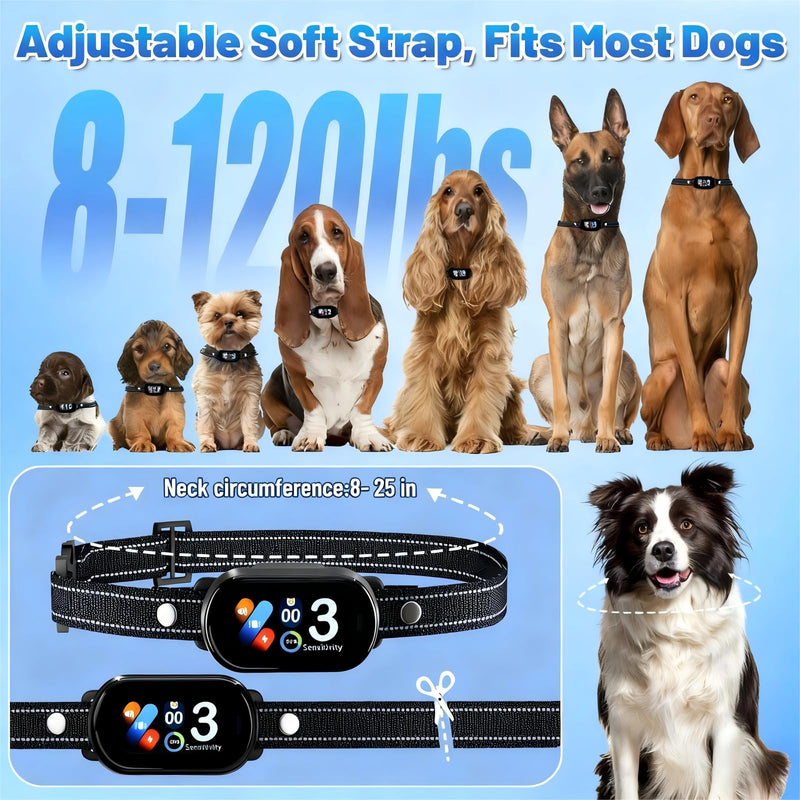 Smart Dog Bark Collar for Small Medium Large Dogs, Rechargeable Ultra-Light Anti Barking Collar with 5 Adjustable Sensitivity,Bark Stop Device,Beep Vibration Modes,IP67 Waterproof