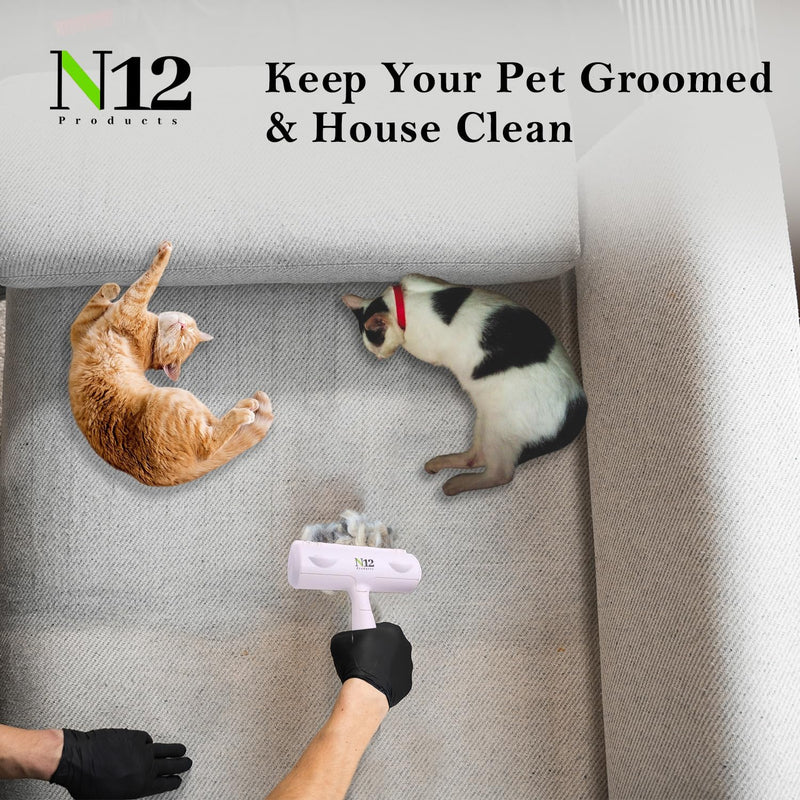 N12 Cat, Dog Hair Remover/Lint Roller and Grooming Hair Bush Combo – Pet Fur Remover for Couch, Furniture, Carpet, Car Seat & Self-Cleaning Slicker Grooming Brush with Long Pins for Shedding - PawsPlanet Australia