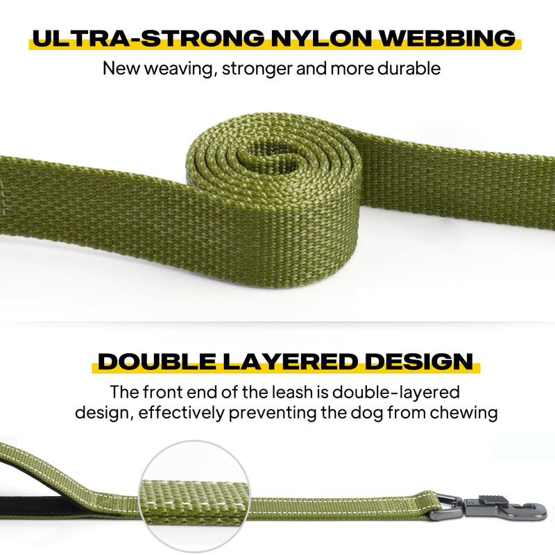 Fida 5 FT Heavy Duty Dog Leash with 2 Comfortable Padded Handles, Traffic Handle & Advanced Easy Snap Hook, Reflective Walking Lead for Large, Medium & Small Breed Dogs, Green 5 Feet (Pack of 1) - PawsPlanet Australia
