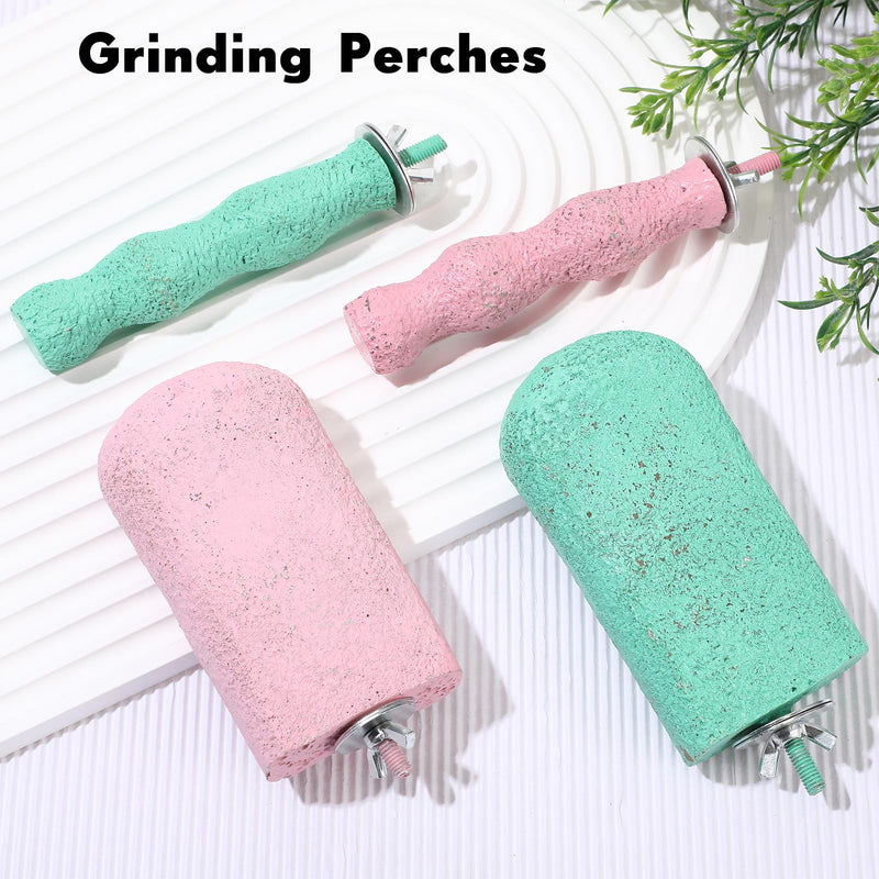 Soulchen 4 Pcs Bird Beak Grinding Calcium Stone Perches Parrot Teeth Mouth Molar Cage Accessories Platform Paw Grinding Sticks Jumping Stand for Macaws Parakeets Finches Cockatiel(Green,Pink) Green,Pink - PawsPlanet Australia