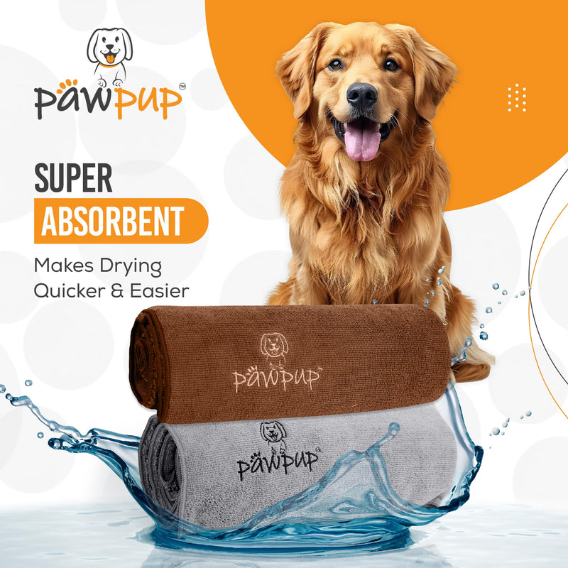 PAWPUP Dog Towel Super Absorbent - Pack of 2 - Quick Drying Super Soft Microfiber Pet Towel for Dogs, Cats and Other Pets 40 x 24 Inches Brown and Grey - PawsPlanet Australia