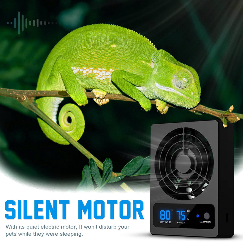 2PCS Reptile Ventilation Fan with Humidity Sensor and High-Temp Alarm, Fan Dehumidifier for Reptile Enclosure and Terrarium 2PCS-Black - PawsPlanet Australia
