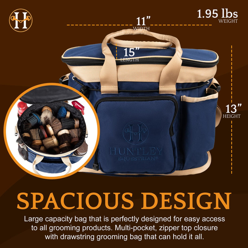 Huntley Equestrian Deluxe Grooming Bag Perfectly Designed Easy Access Multi Pocket Zipper Top Closure Double Handles Shoulder Strap Exterior Pockets One Size Navy Blue