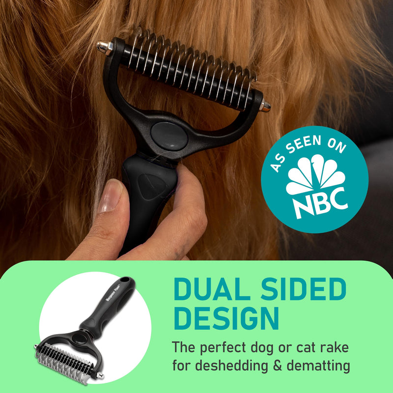 Maxpower Planet Dog Brush - Double Sided Deshedding Dematting Tool - Undercoat Rake, Long Haired Cats & Dogs - Black - PawsPlanet Australia