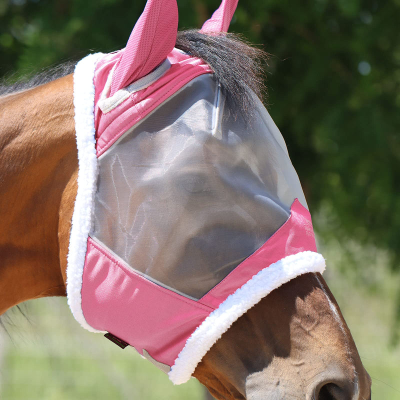 Harrison Howard CareMaster Horse Fly Mask UV Protective Fine Mesh with Extra Wool Soft Touch on Skin Light Pink XL