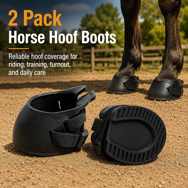 2 Pack Horse Hoof Boots, Durable Rubber Hoof Protectors for Horses Slip-On Protective Hoof Covers for Riding Training and Hoof Care (L)
