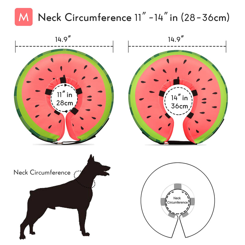 Dog Cone Collar for Small Medium Large Dogs for After Surgery, Pet Inflatable Neck Donut Collar Soft Protective Recovery Cone for Dogs and Cats - Alternative E Collar Does not Block Vision - Red,M Watermelon M-Neck:11"-14"