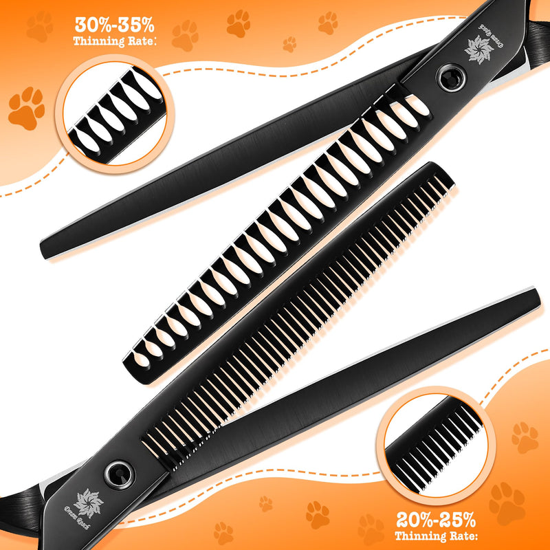 Dream Reach Dog Grooming Scissors - Professional 7.5 Inch Pet Scissors Sharp and Durable Shears Set Thinning, Chunker, Straight, Curved Shears and Comb for Dog Cat Pet, Black - PawsPlanet Australia