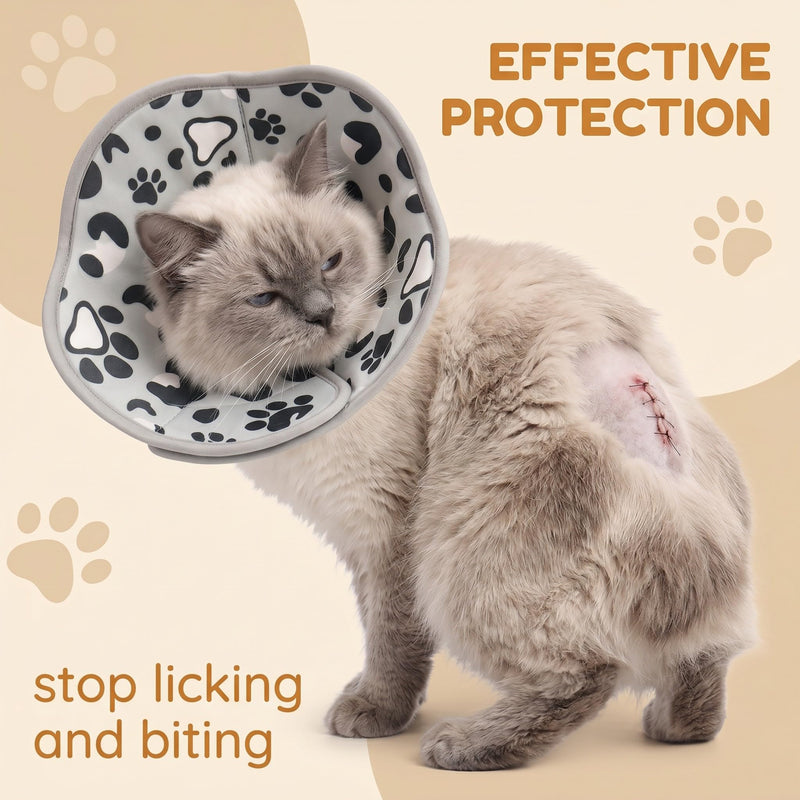 1 pc Cat Neck Brace, Adjustable Soft Anti-Bite Collar, Foldable Washable Protective Collar for Cats, Puppies & Small Dogs, Size M Neck Circumference 17-22 cm, Grey