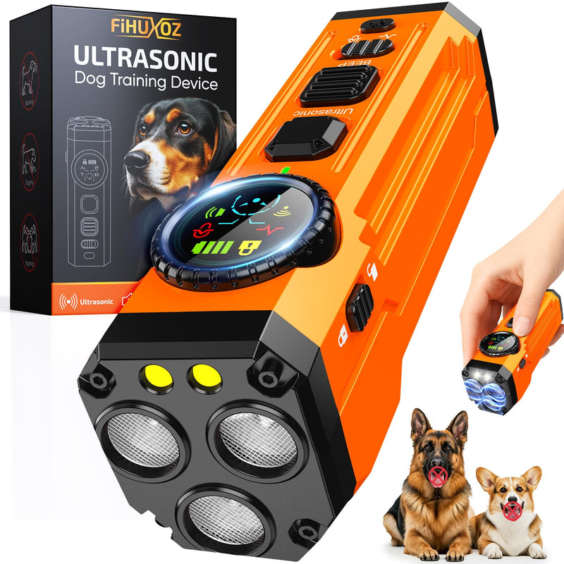2026 Upgraded Smart Display Anti Barking Device for Dogs, 3X Dog Bark Deterrent Devices Bark Control with Screen & Flashlight, Rechargeable Dog Barking Silencer Portable for Indoor & Outdoor Use Orange