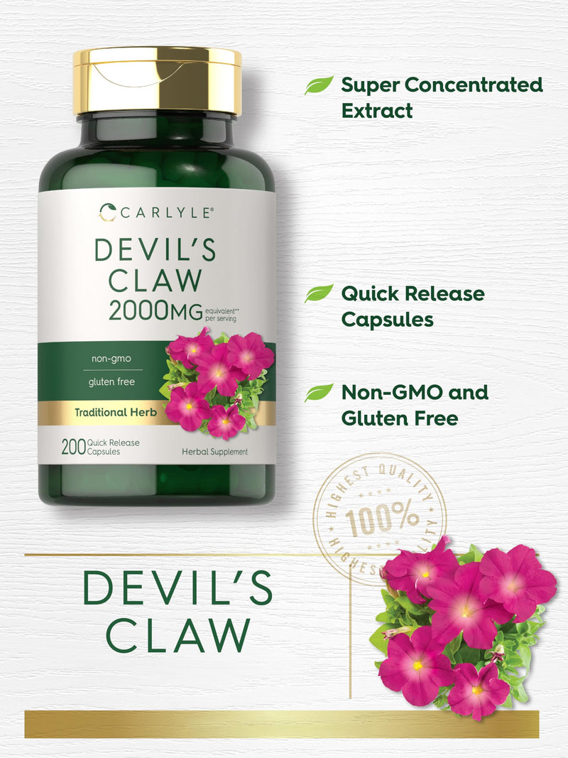 Carlyle Devils Claw | 200 Capsules | Concentrated Root Extract | Devils Claw Herbal Supplement | Non-GMO, Gluten Free Supplement - PawsPlanet Australia