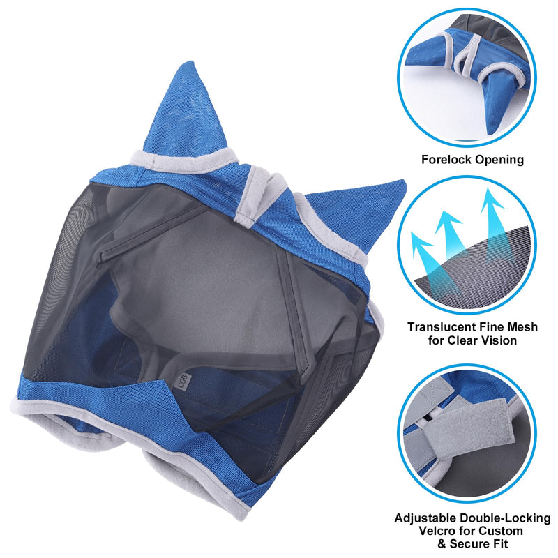 Horse Fly Mask with Ears, Fine Mesh UV-Proof Fly Mask for Horses Royalblue Cob Royal Blue - PawsPlanet Australia