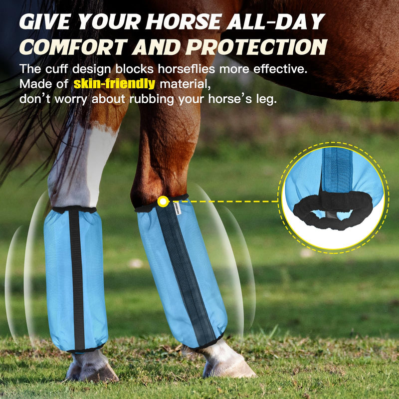 Fly Boots for Horses, Non-Slip Breathable Horse Fly Boots,Extra Tough Mesh Horse Fly Leggings Prevents Flies and Mosquitoes from Biting Set of 4 Universal Size(Blue) Blue