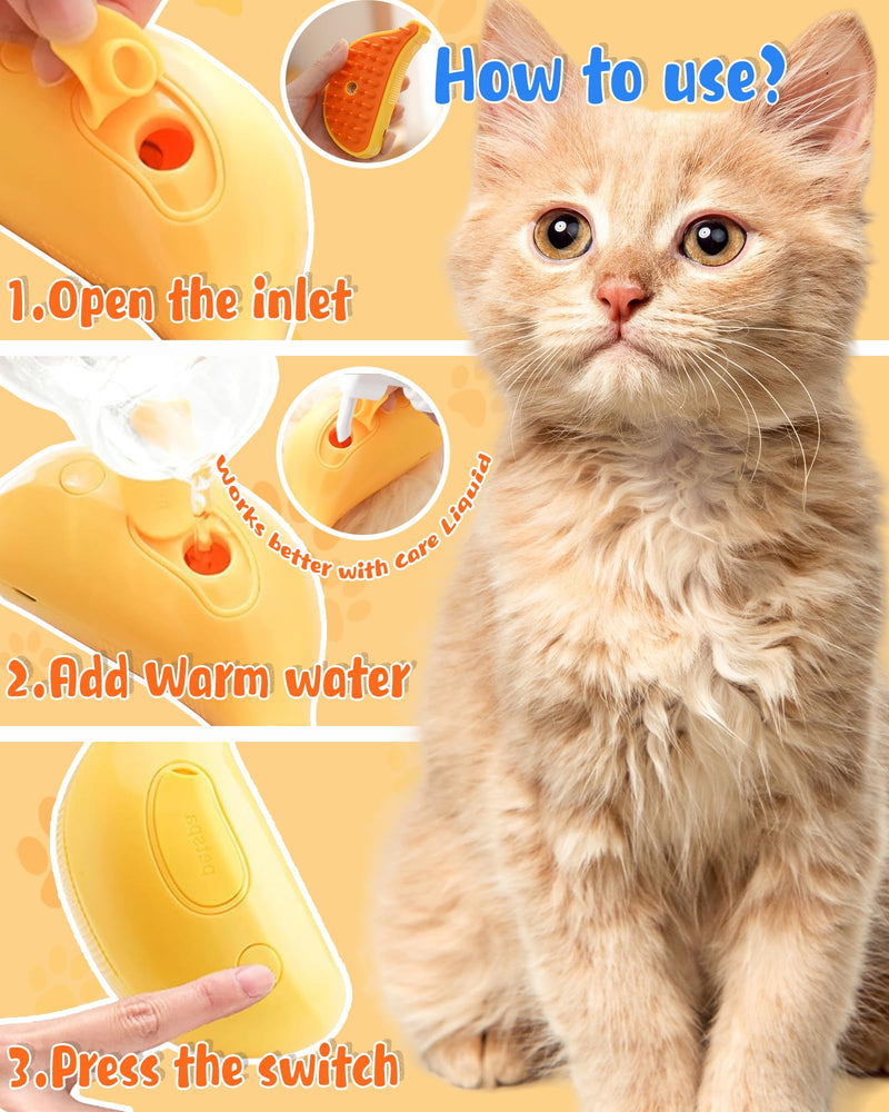 Cat Steam Brush for Shedding, 3 in 1 Steamy Grooming Brush, Spray Cat Brush for Long and Short Hair of Cat and Dog, Self-Cleaning Pet Hair Removal Comb. (Banana-Yellow) - PawsPlanet Australia