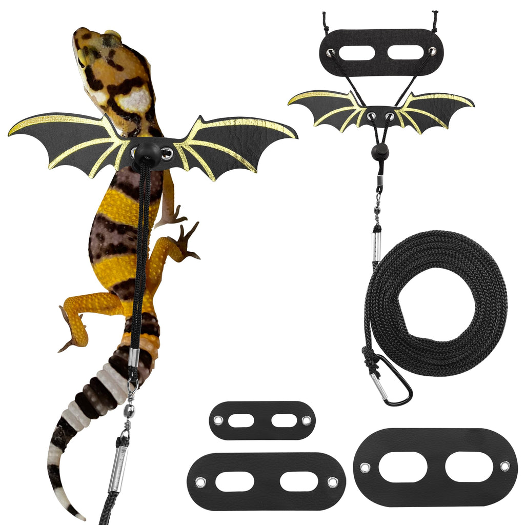 YAODHAOD Bearded Dragon Lizard Leash Harness,3 Size Adjustable Lizard Leash with Bat Wings for Iguana Chameleon Bearded Dragon Lizard Reptiles (Classic Wing-Golden) Classic Wing-Golden