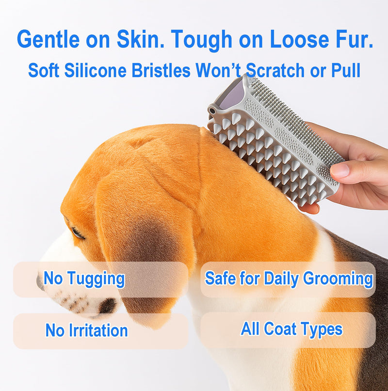 3-in-1 Triangular Dog Bath Brush for Dogs & Cats, Silicone Pet Grooming Brush with Deshedding Bristles, Massage Cones & Deep Cleaning Nubs, Green