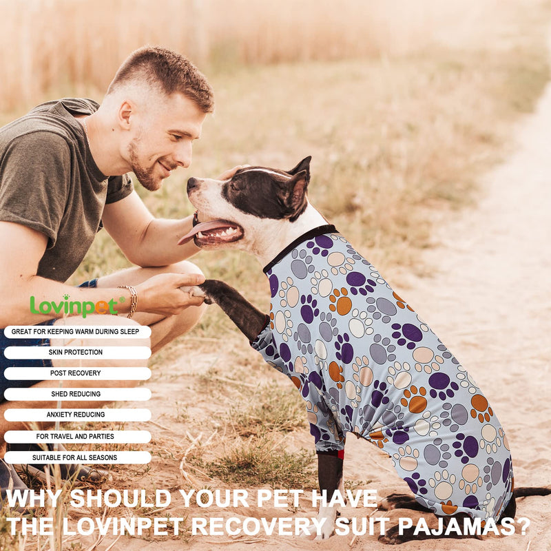 LovinPet Large Breeds Dog Onesies - Dog Pajamas, Lightweight Stretchy Fabric, Dog Long Sleeve Shirt, Paw-Some Steel Gray Print, Dog Jumpsuit, UV Protection, Pet PJ's/Medium Medium Grey Black - PawsPlanet Australia