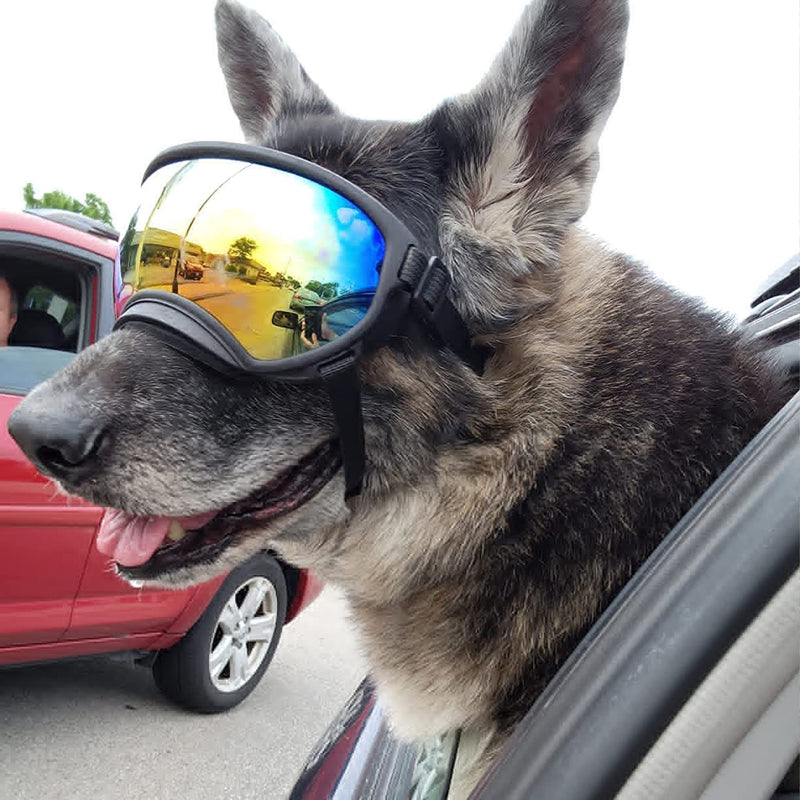 Large Dog Sunglasses, Dog Goggles with Adjustable Strap UV Protection Winproof Dog Puppy Sunglasses, Suitable for Medium-Large Dog Pet Glasses, Dogs Eyes Protection Large Black Frame&Colored Lens - PawsPlanet Australia