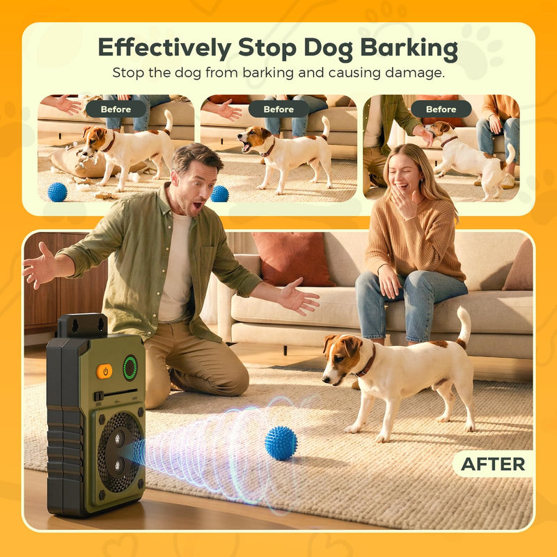 Anti Barking Device for Dogs, 3 Modes Ultrasonic Dog Bark Deterrent Devices Long Range 50ft, Type-C Rechargeable Bark Box Barking Control Devices, No More Barking Training Military green