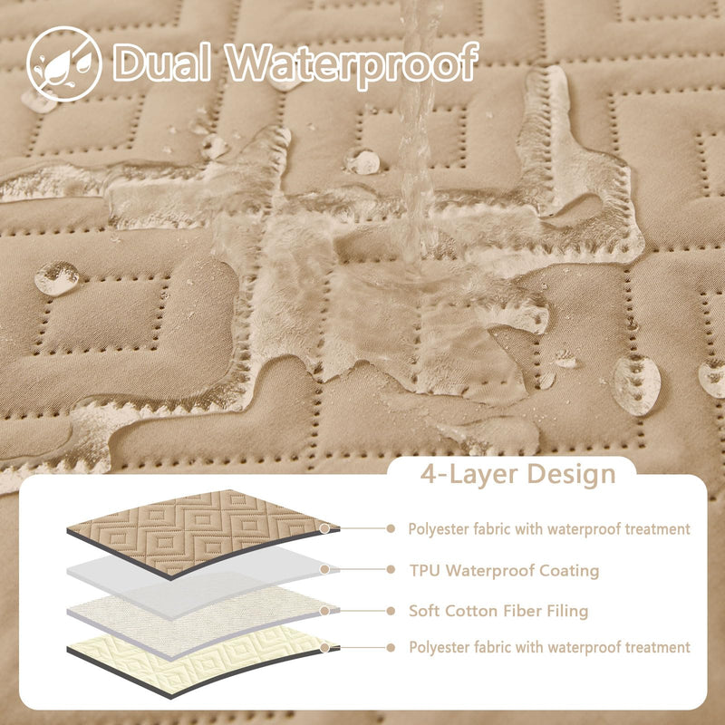 hyha Waterproof Dog Bed Blanket, Soft Pet Blankets 30x70 Inch and 68x82 Inch in Camel/Beige, 2 Item Bundle - PawsPlanet Australia