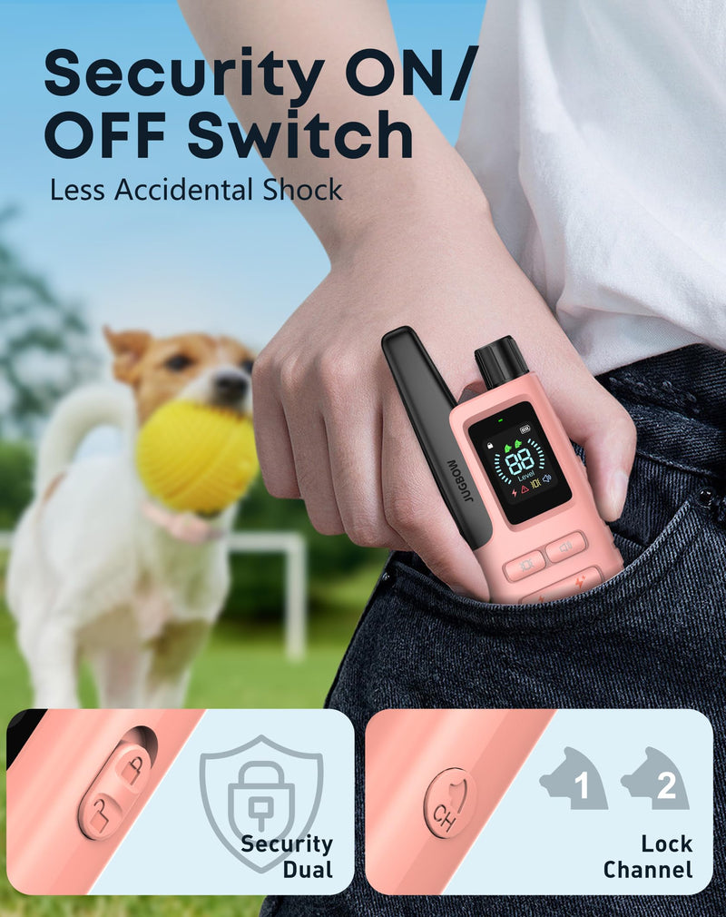 Jugbow Dog Shock Collar - 4200FT Dog Training Collar with Remote for 5-120lbs Small Medium Large Dogs, IPX8 Waterproof E Collar with 4 Training Modes, Security Lock, Rechargeable Shock Collar Pink - PawsPlanet Australia