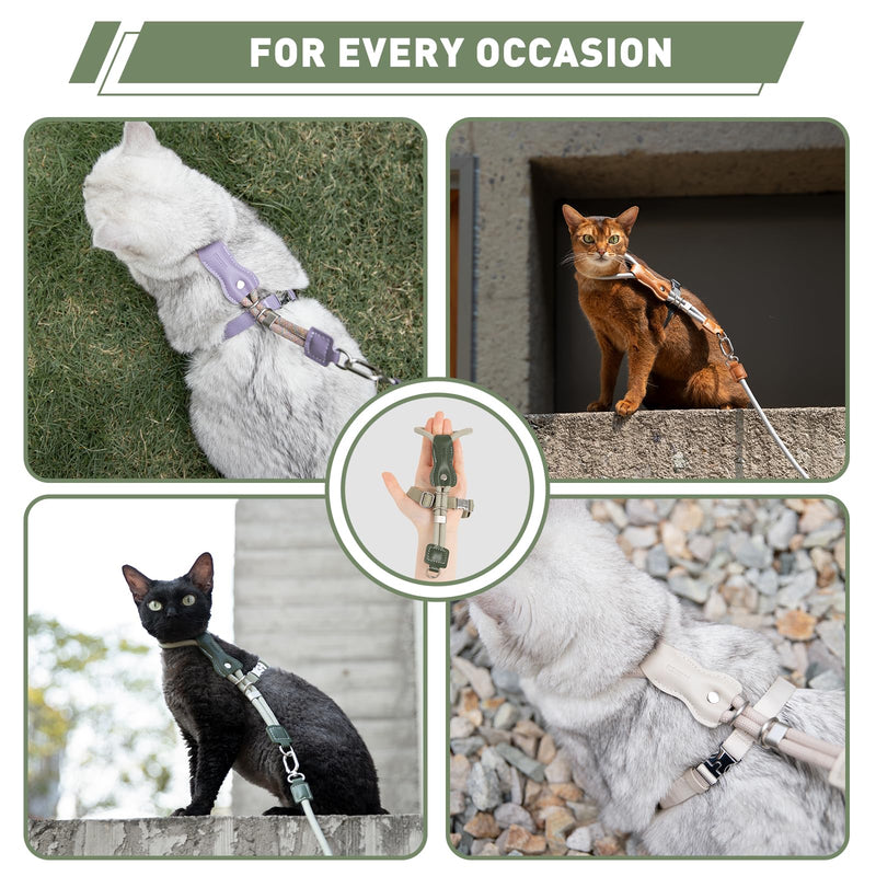 ETIAL Premium Adjustable Escape-Proof Cat Harness & Leash Set with Leather Sliding Back, 4.3ft Nylon Rope, Cross-Strap, Heavy-Duty Buckles for Secure Walking (Olive Green, Back Length 3.5”-4.7”) Olive Green Back Length 3.5”-4.7” - PawsPlanet Australia