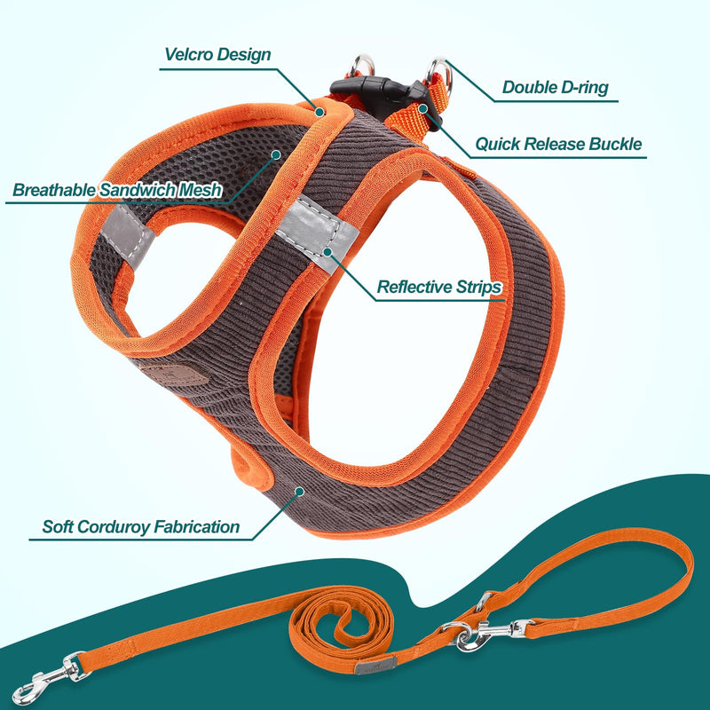 Dog Harness with Multifunction Dog Leash,No Pull Reflective Step-in Harness for Soft Adjustable No Choke Escape Proof,Easy Walk Dog Harness for Puppy,Small Dogs (Orange&Dark Grey, XS) Orange&Dark grey - PawsPlanet Australia