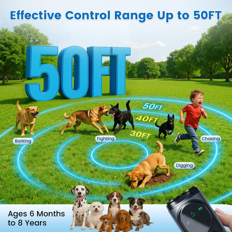 Dog Bark Deterrent Device, 3X Ultrasonic Rechargeable Anti Barking Device for Dogs, 50FT Range Barks No More, Training Bark Control with LED Flashlight, Indoor & Outdoor
