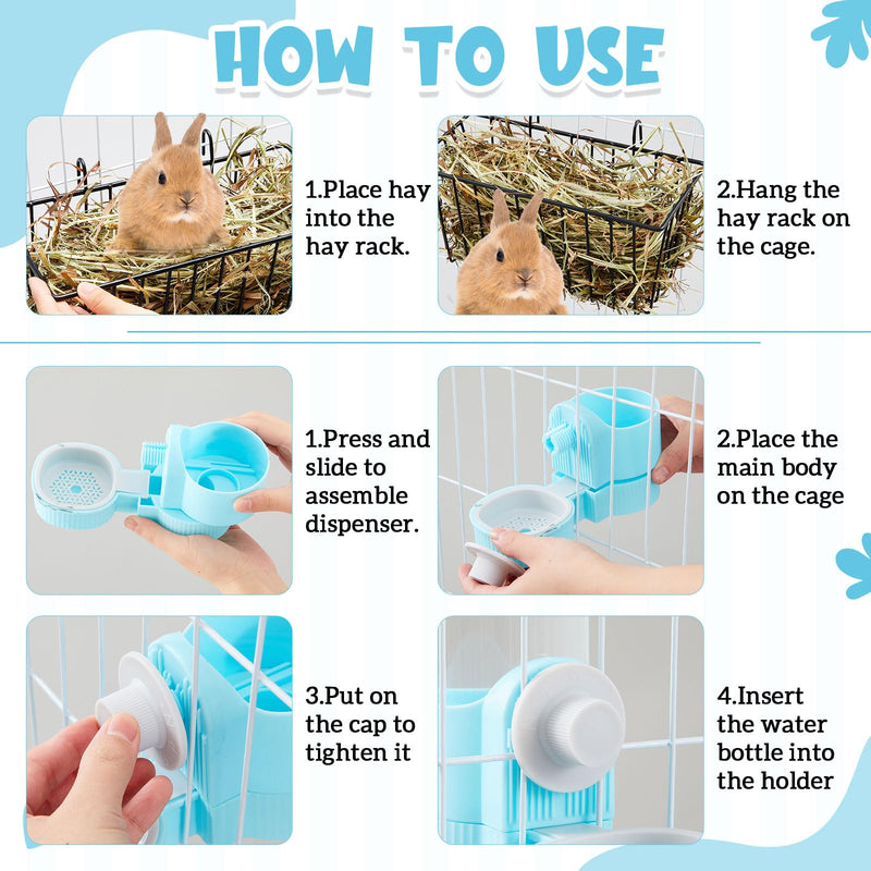 3 Pcs Rabbit Feeder Set Rabbit Water Dispenser & 2 Bunny Hay Feeder Rack with Metal Frame, Food and Water Solution for Rabbits, Guinea Pigs, Small Animals Cage Accessories - PawsPlanet Australia