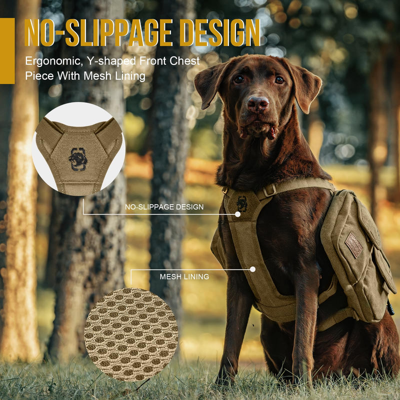 ONETIGRIS Dog Hiking Backpack, Dog Pack for Medium Large Dogs, HOPPY CAMPER 3.0 Dogs Saddle Bag Harness Outdoor Hiking (M, Brown) - PawsPlanet Australia