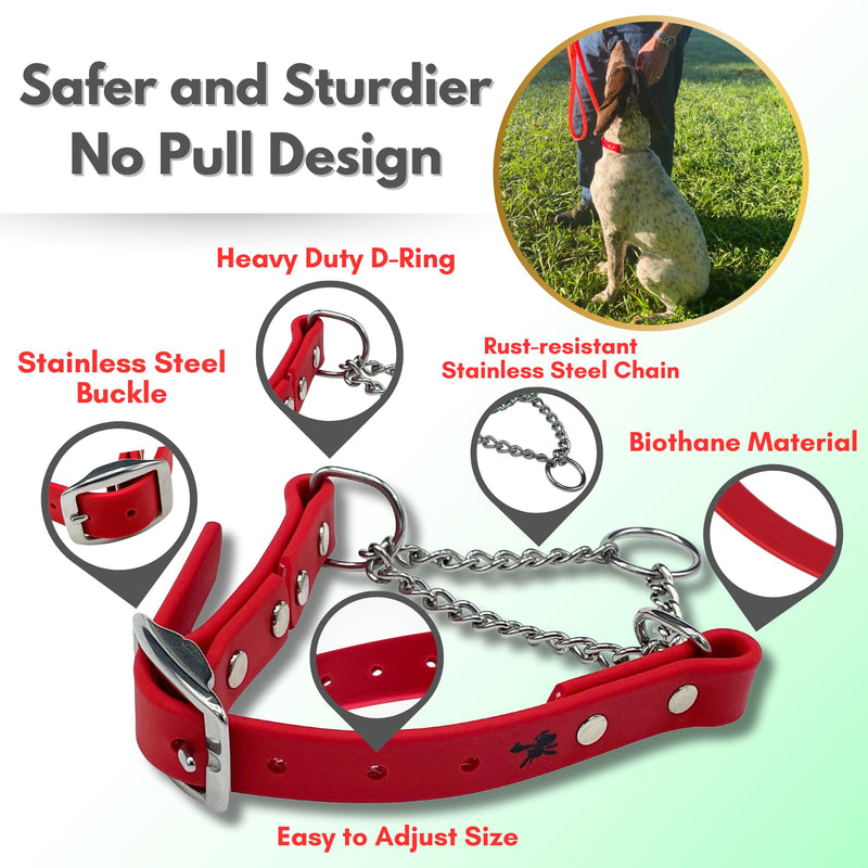 Martingale Collar for Dogs, Biothane, Stainless Steel Hardware, No Pull, Made in The USA, Professional Grade, Large, Red - PawsPlanet Australia