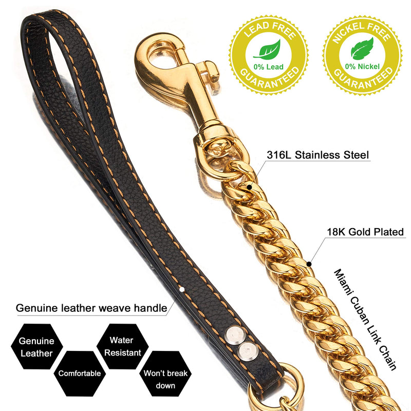 PRADOG Chain Dog Leash Metal Chew Proof 12MM Pet Leash Chain with Leather Padded Handle for Large Medium Small Dogs(Total Length of 4ft) Total Length 4.0 FT