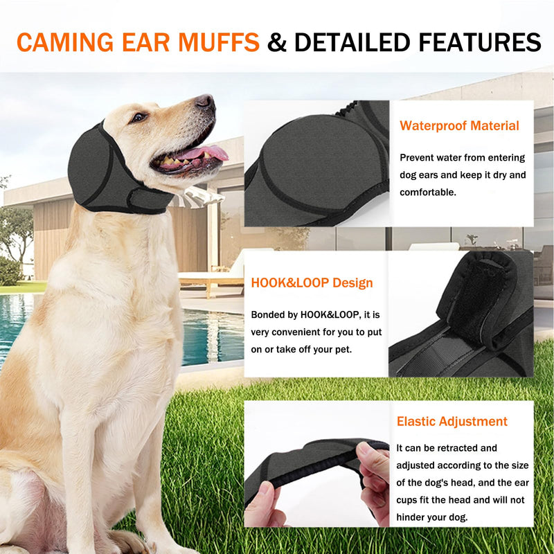 SEIS Calming Dog Ears Cover, Swimming Waterproof Pet Ear Caps, Large Dog Shower Cap for Ear Protection for Bath for Grooming (Gray, S (Head Circumference 10"-15")) S (Head circumference 10"-15") Gray
