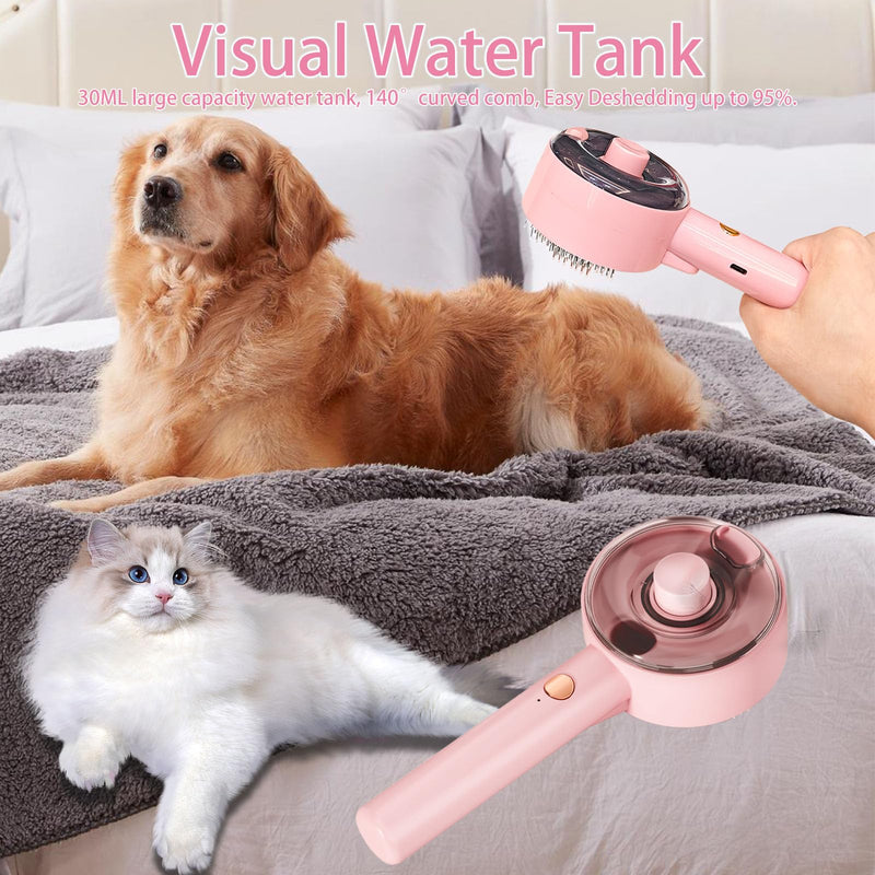 Cat Steam Brush For Shedding, Steamy Dog Grooming Brush With 2-Speed Spray, Blue Light And Release Button, Rechargeable Water Pet Hair Brushes Wet Self Cleaning Cat Spa Brush Cat Comb (Pink) Pink - PawsPlanet Australia