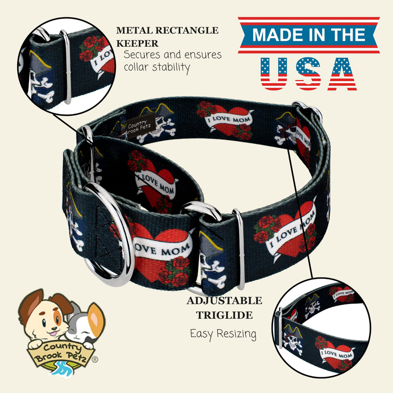 Country Brook Petz - HossFit Jr Wide Martingale Dog Collar - Attitude Collection Featuring Untamed Designs (I Love Mom, Medium) Medium (Pack of 1) I Love Mom - PawsPlanet Australia