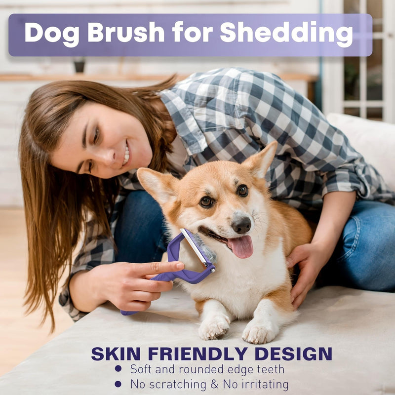 Dog Dematting Comb, 3-in-1 Pet Grooming Tool with 9+17 Teeth & Flea Remover, Stainless Steel Undercoat Rake for Matted Hair, Long-Haired Dogs Cats