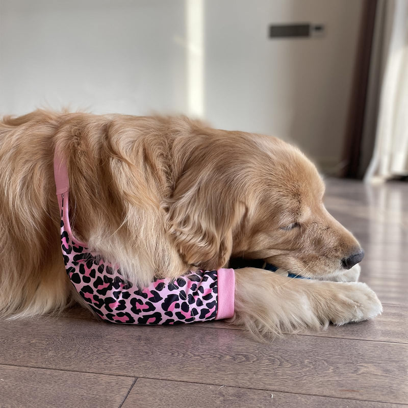 Dog Elbow Protector, Elbow Sleeves with Mesh Pad for Medium Large Dogs Prevent Licking Wound(Pink Leopard,XL) XL-Length 11'' Knee Girth <9.4'' Pink Leopard