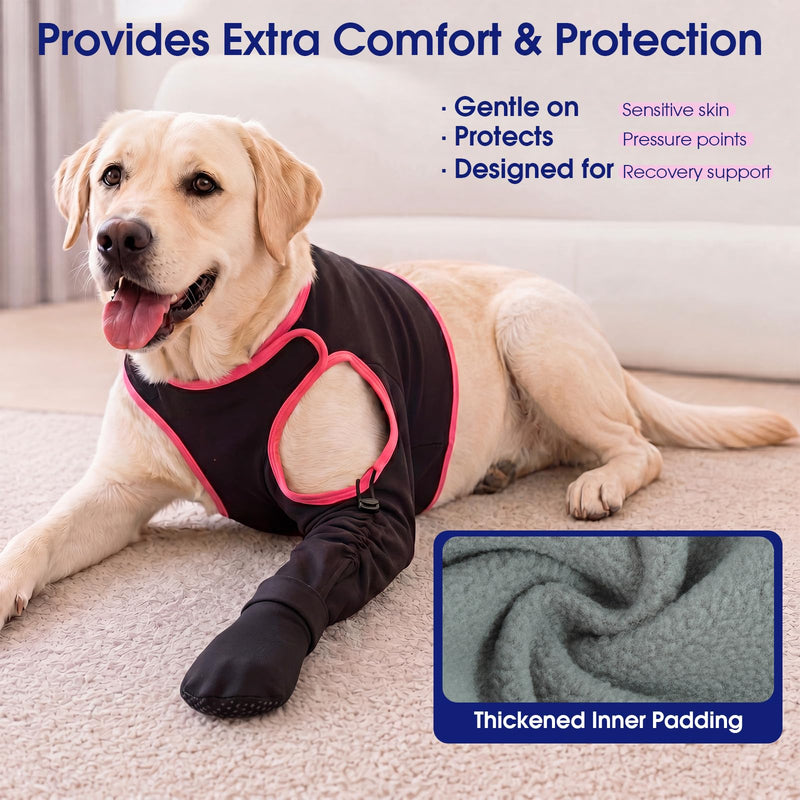 FUAMEY Dog Front Leg Sleeve After Surgery, Anti Slip Socks for Dogs to Prevent Licking, Breathable Dog Cone Alternative Paw Protection, Elbow Care, Pressure Sores（Left, L Black-Red Large Left Front Leg