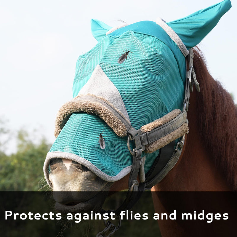 Horse Fly Mask with Ears - UV Protection, Breathable Mesh, Soft Edging for Comfort, Adjustable Fit for Horses & Ponies - Stops Flies, Bugs & Sun Bleaching, Size L