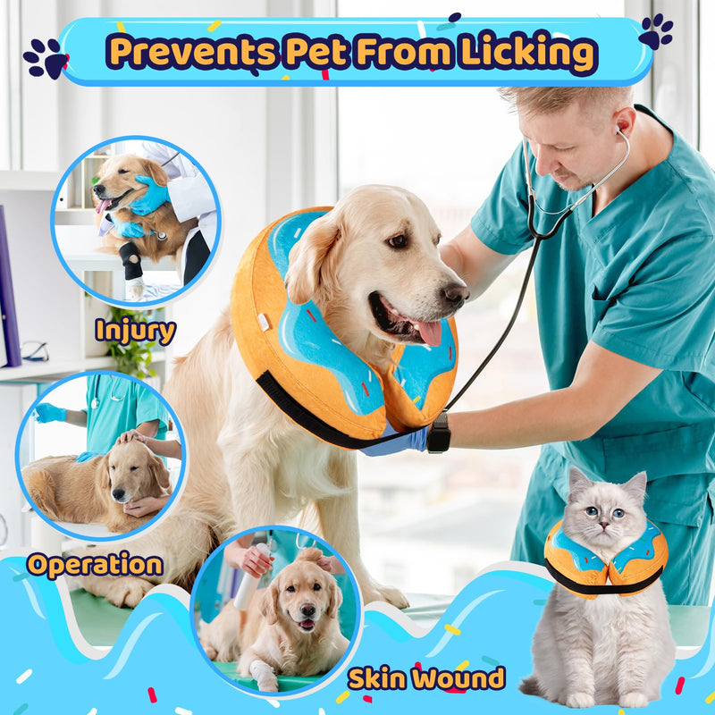 Grand Line Donut Inflatable Collar for Dogs and Cats, Soft Recovery Dog Cone After Surgery, Protective Pet Neck Cone for Small, Medium, Large Dogs, Not Block Vision (Blue, L) Blue Donut Large (Neck:12"-18") - PawsPlanet Australia