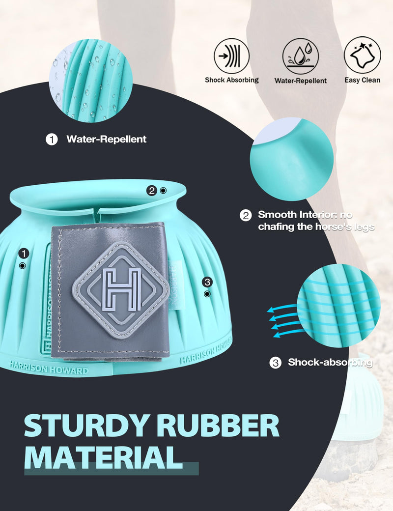 Harrison Howard Rubber Bell Boots Leather Touch-Close Overreach Boots Hoof Protection for Horses Sold in Pairs Turquoise L - PawsPlanet Australia